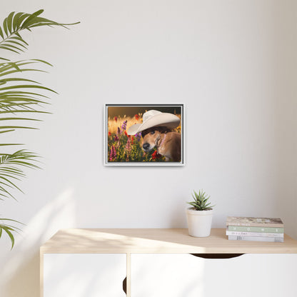 Canvas Wall Art - Peek-a-Boo Cowgirl Fanny in the flowers