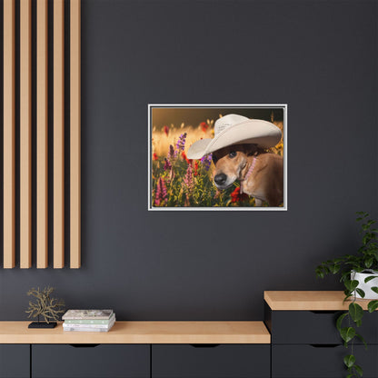 Canvas Wall Art - Peek-a-Boo Cowgirl Fanny in the flowers