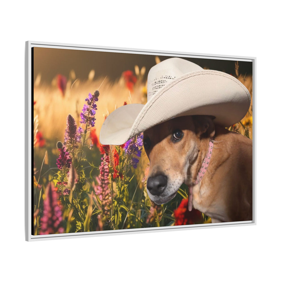 Canvas Wall Art - Peek-a-Boo Cowgirl Fanny in the flowers