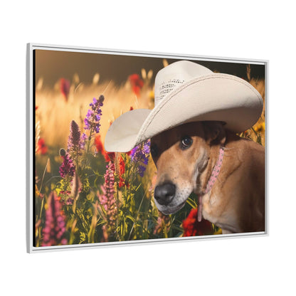 Canvas Wall Art - Peek-a-Boo Cowgirl Fanny in the flowers