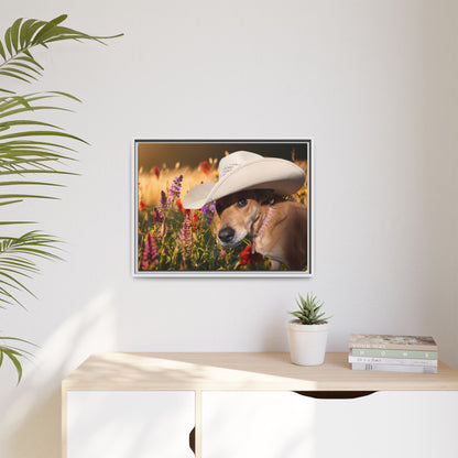 Canvas Wall Art - Peek-a-Boo Cowgirl Fanny in the flowers