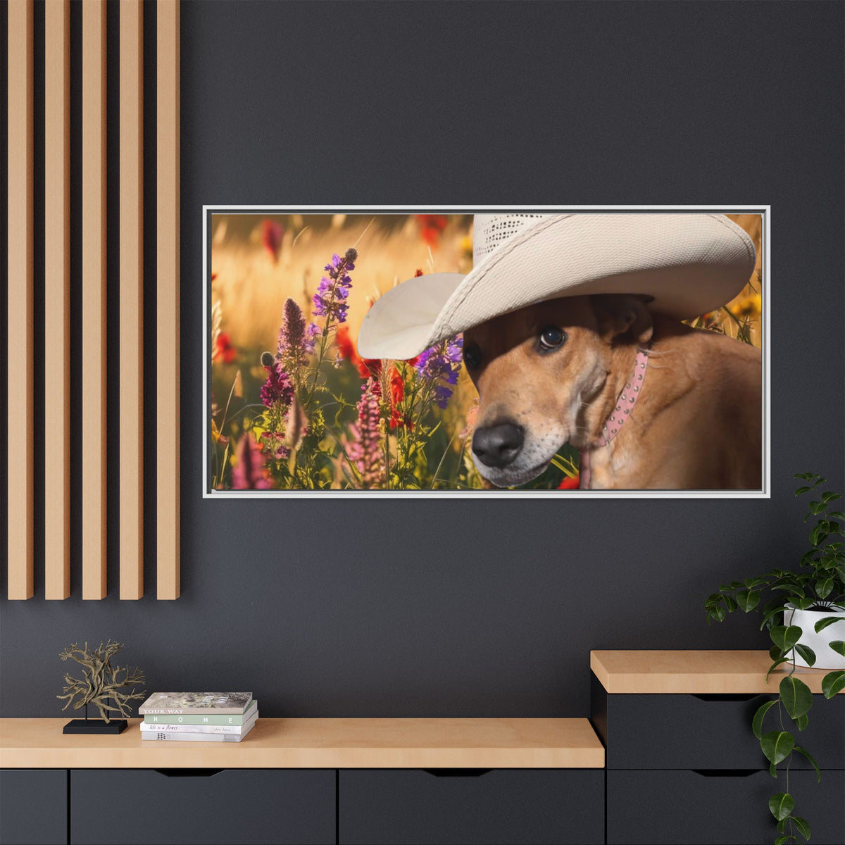 Canvas Wall Art - Peek-a-Boo Cowgirl Fanny in the flowers
