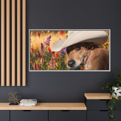 Canvas Wall Art - Peek-a-Boo Cowgirl Fanny in the flowers