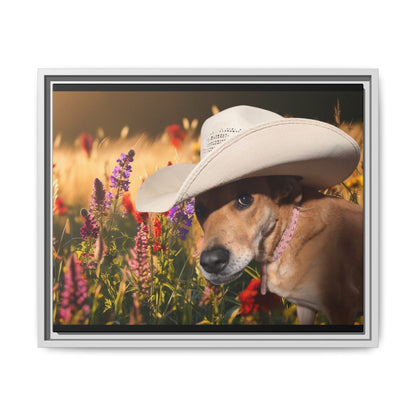 Canvas Wall Art - Peek-a-Boo Cowgirl Fanny in the flowers