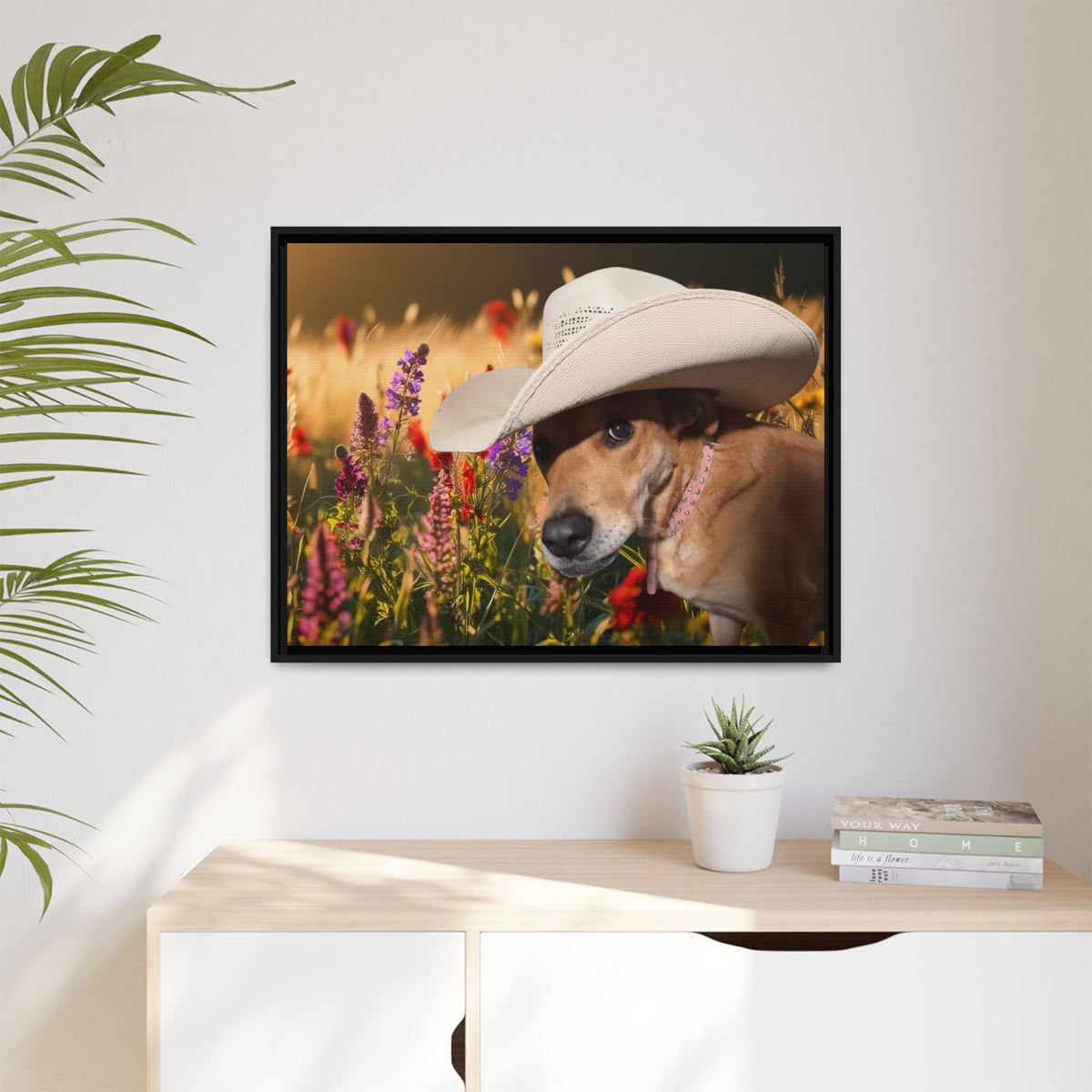 Canvas Wall Art - Peek-a-Boo Cowgirl Fanny in the flowers