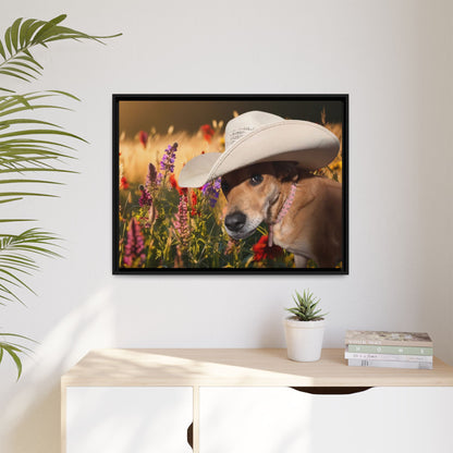 Canvas Wall Art - Peek-a-Boo Cowgirl Fanny in the flowers