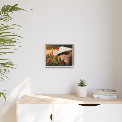 Canvas Wall Art - Peek-a-Boo Cowgirl Fanny in the flowers