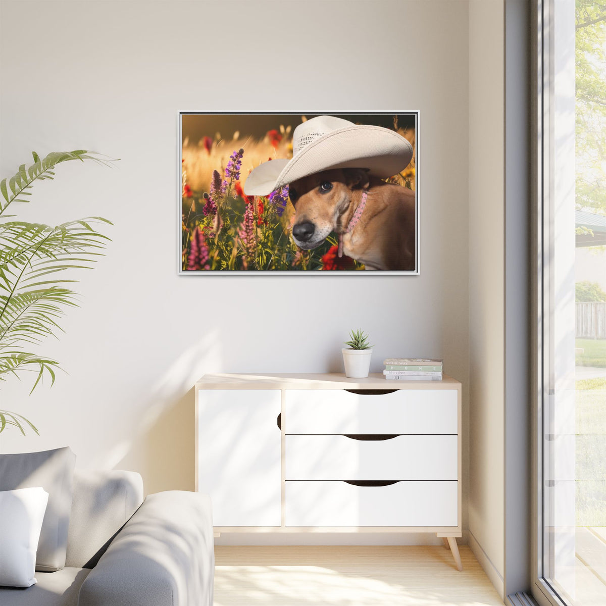 Canvas Wall Art - Peek-a-Boo Cowgirl Fanny in the flowers