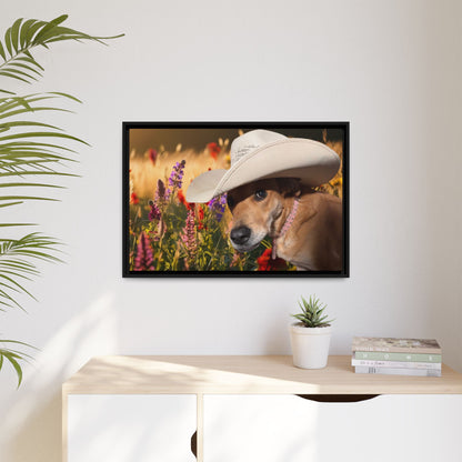 Canvas Wall Art - Peek-a-Boo Cowgirl Fanny in the flowers