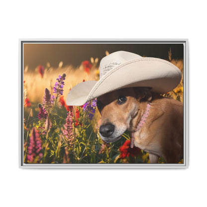 Canvas Wall Art - Peek-a-Boo Cowgirl Fanny in the flowers