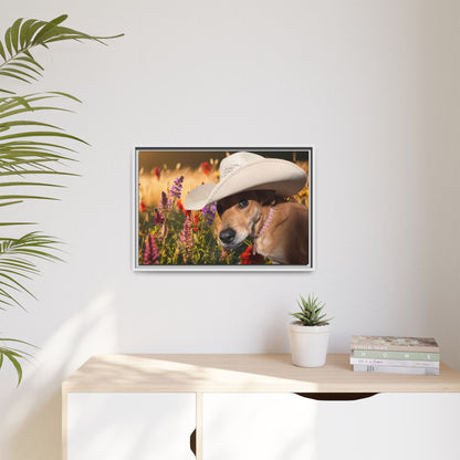 Canvas Wall Art - Peek-a-Boo Cowgirl Fanny in the flowers